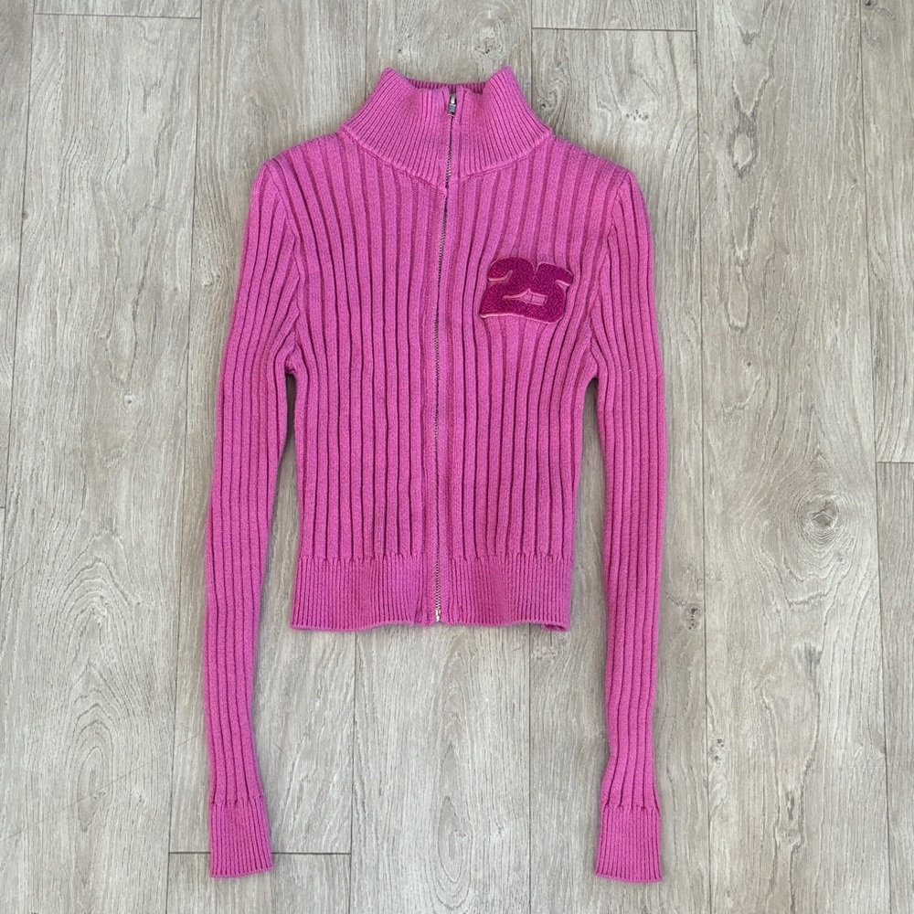 Forever 21 Cropped Pink Ribbed Turtleneck Jacket